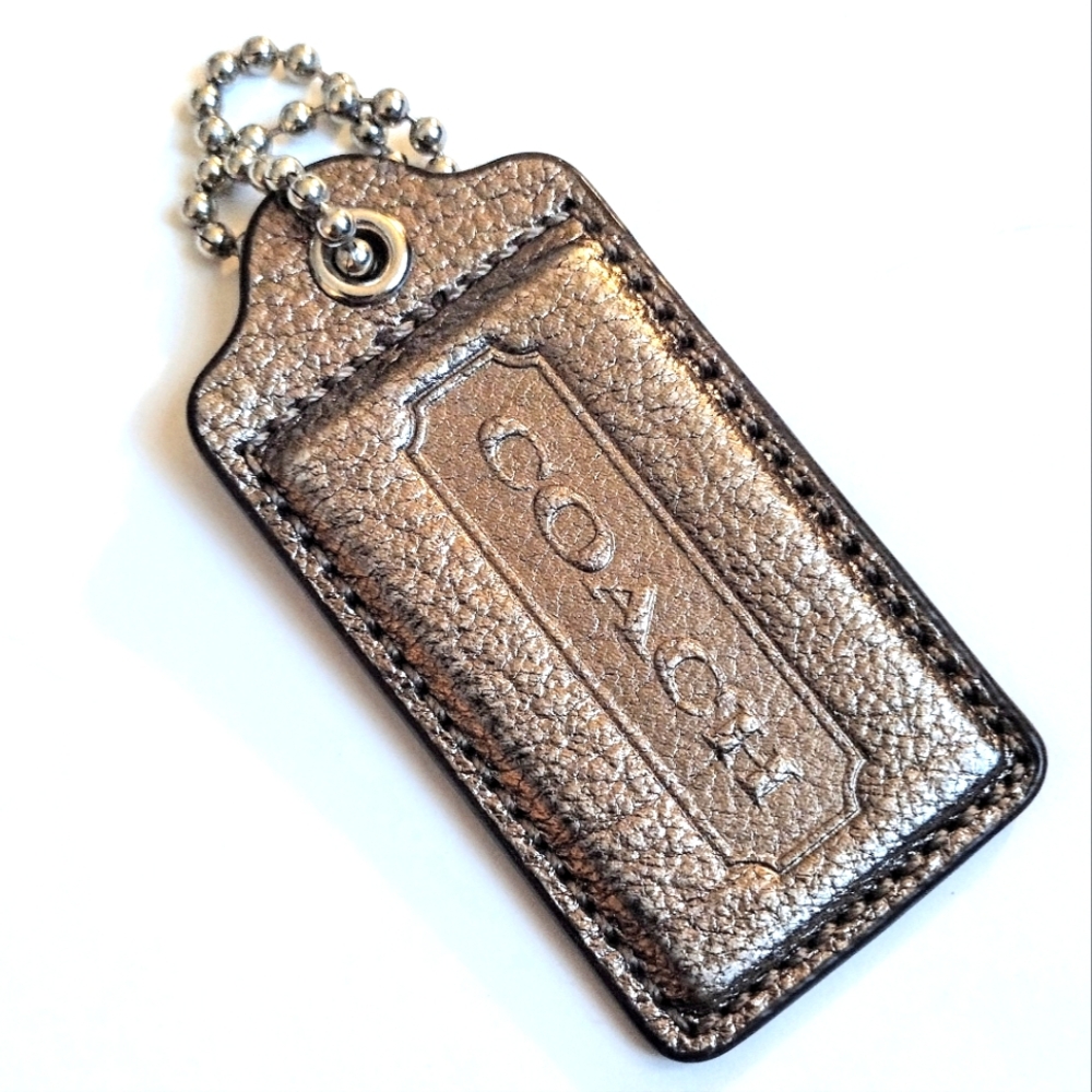 🤎 3" XL Coach Vintage Metallic Espresso Brown Leather Hang Tag Bag Fob Keychain - Picture 3 of 6